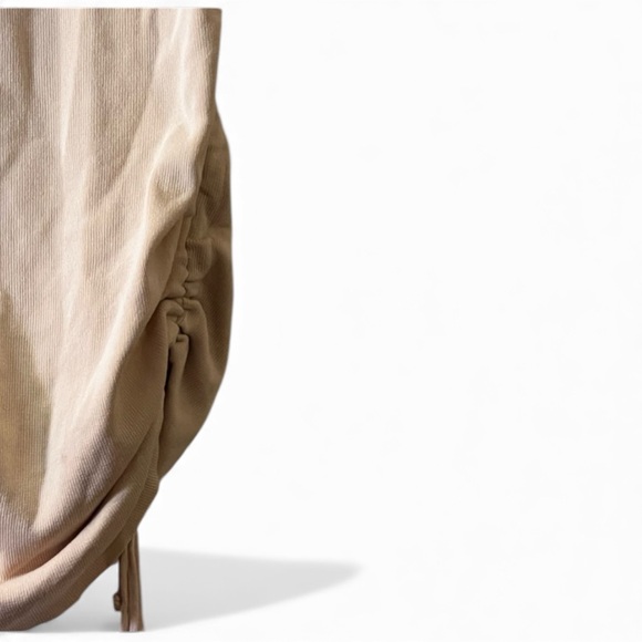 Lioness Military Minds Mini Dress in a camel color with ruched sides - Picture 6 of 16